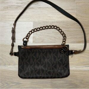 Michael Kors Dark Brown MK Logo Crossbody Belt w/ Chain